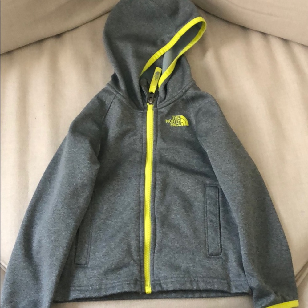Grey, North Face zipper hoodie w/ green detail